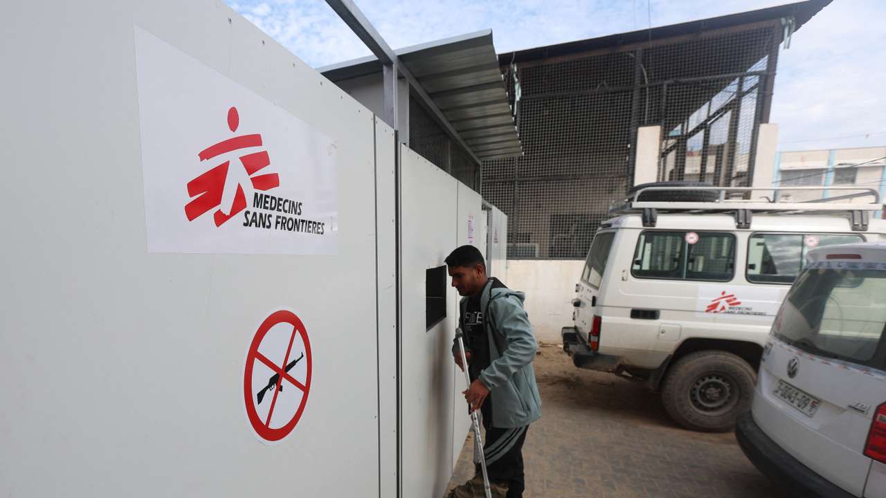 Palestinian war-wounded patients wait to receive medical treatment at MSF clinic in Khan Younis