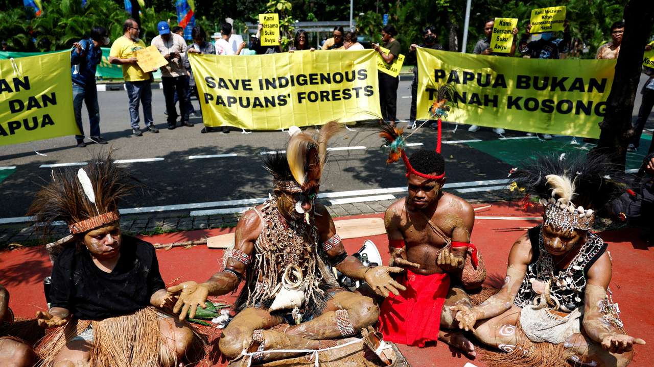 FILE PHOTO: Protest against deforestation in indigenous Papuans' land, outside the country's Supreme Court in Jakarta