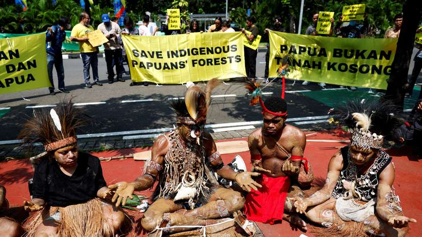 FILE PHOTO: Protest against deforestation in indigenous Papuans' land, outside the country's Supreme Court in Jakarta