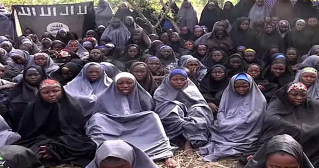 The schoolgirls taken by Boko Haram in an image provided by Boko Haram.