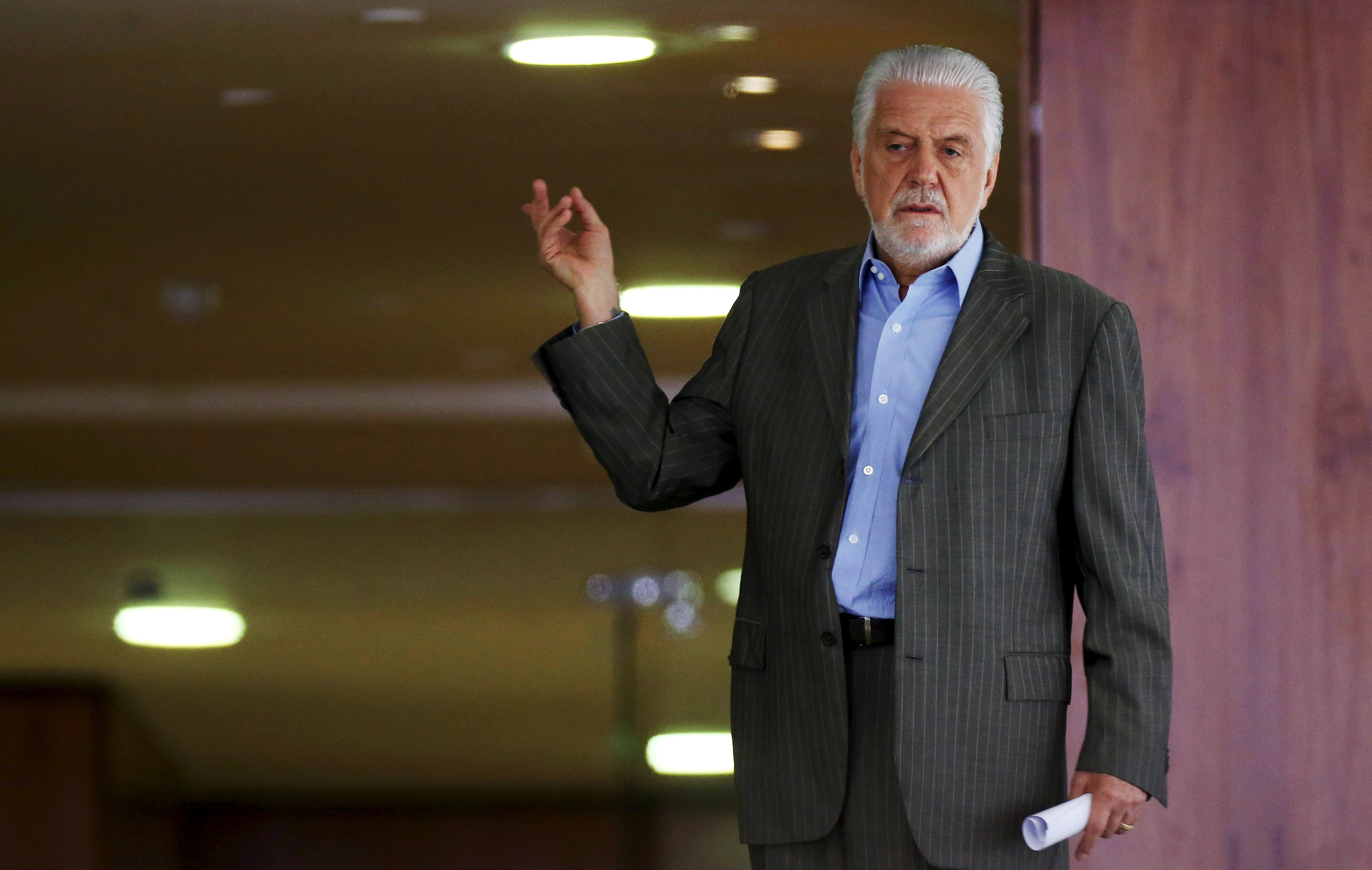 Brazil's Presidential Chief of Staff Wagner gestures before the meeting "Women in Defense of Democracy" at the Planalto Palace in Brasilia