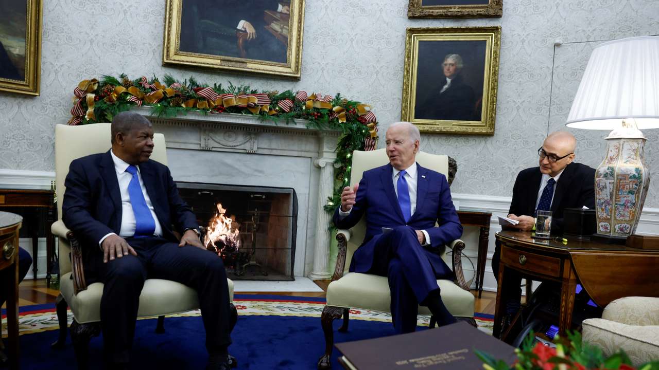 U.S. President Joe Biden meets with Angola's President Joao Manuel Goncalves Lourenco in the Oval Office at the White House in Washington