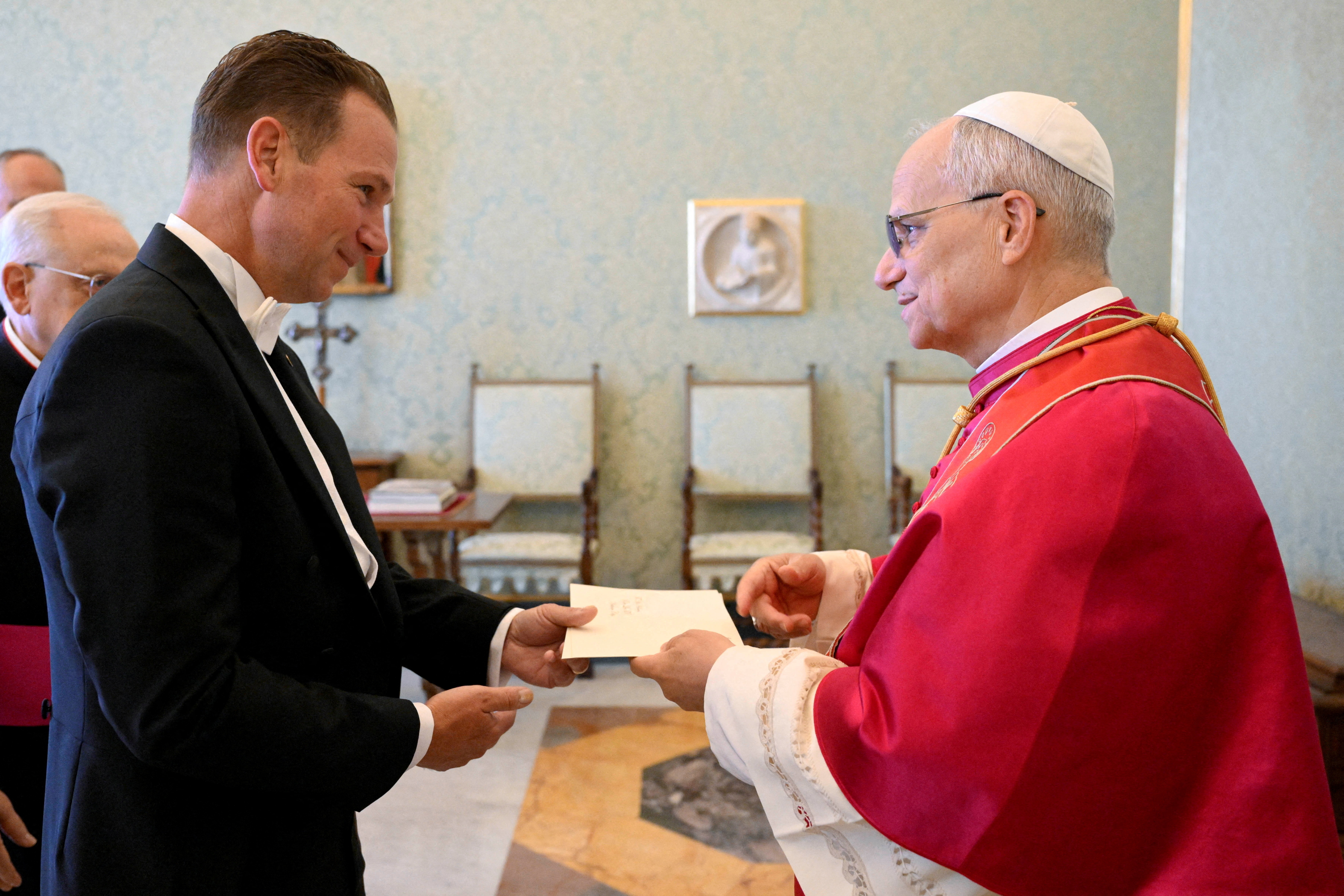 Pope Leo XIV receives letters of credence from new U.S. ambassador Brian Francis Burch, at the Vatican