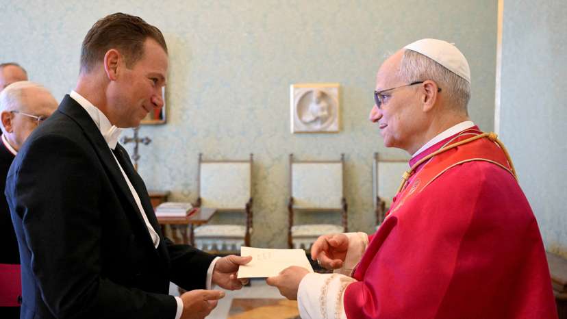Pope Leo XIV receives letters of credence from new U.S. ambassador Brian Francis Burch, at the Vatican