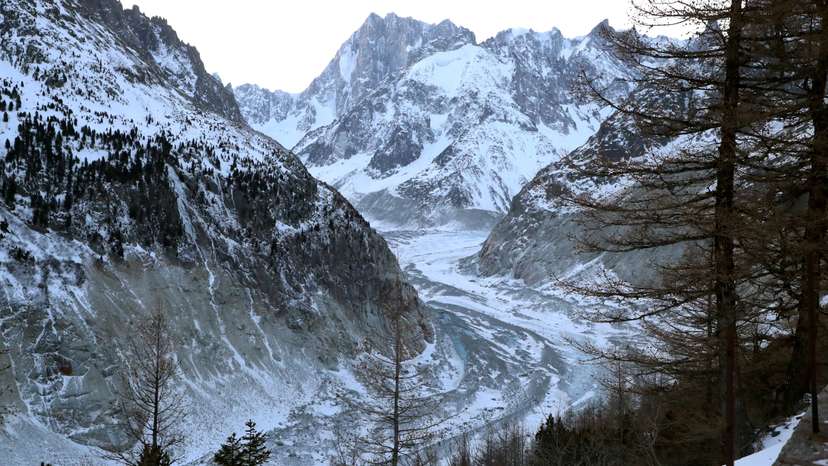 FILE PHOTO: A picture taken from the Montenvers railway station near Chamonix, at the Mont Blanc mountain range in the French Alps