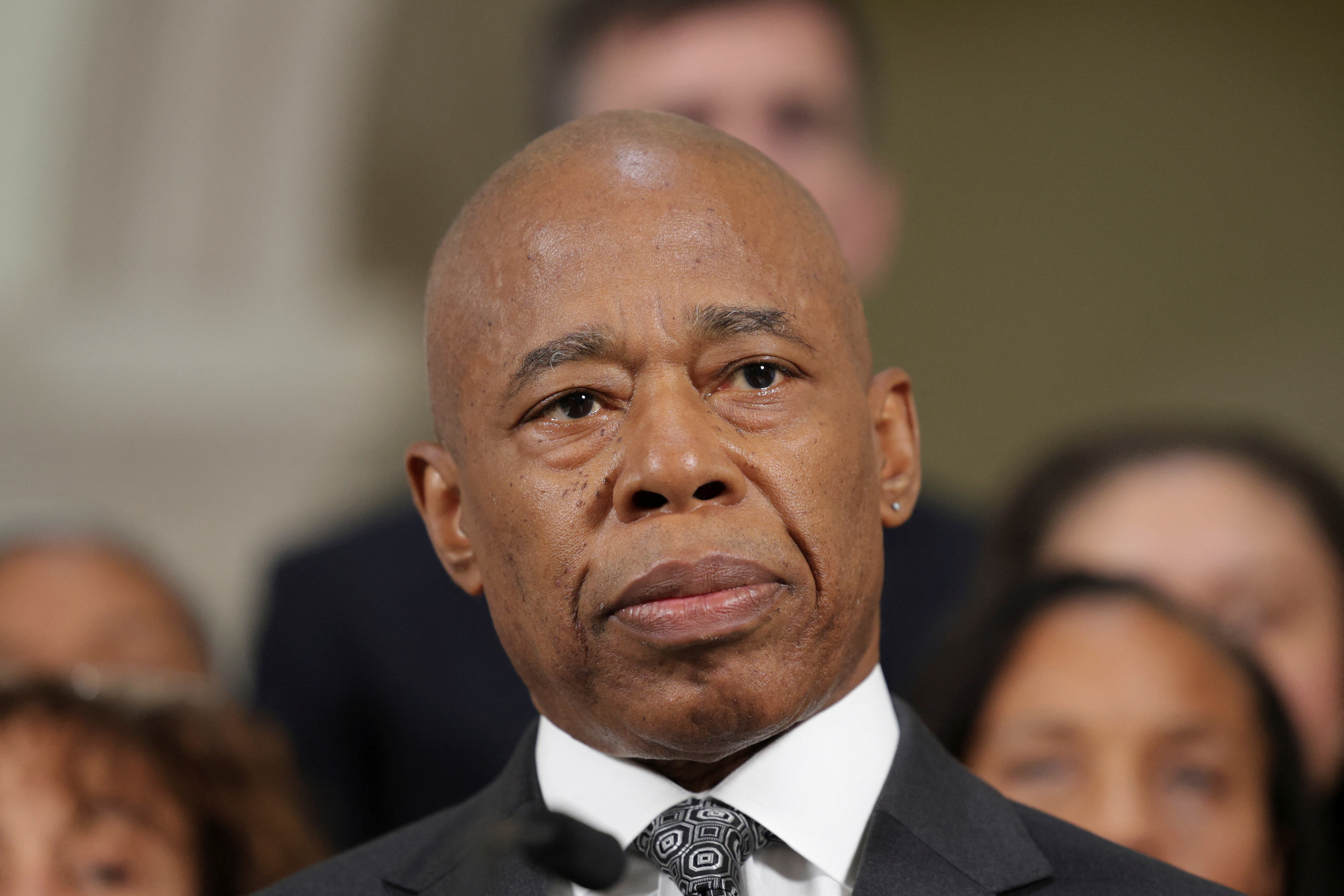 New York City Mayor Eric Adams speaks during an event at City Hall in New York