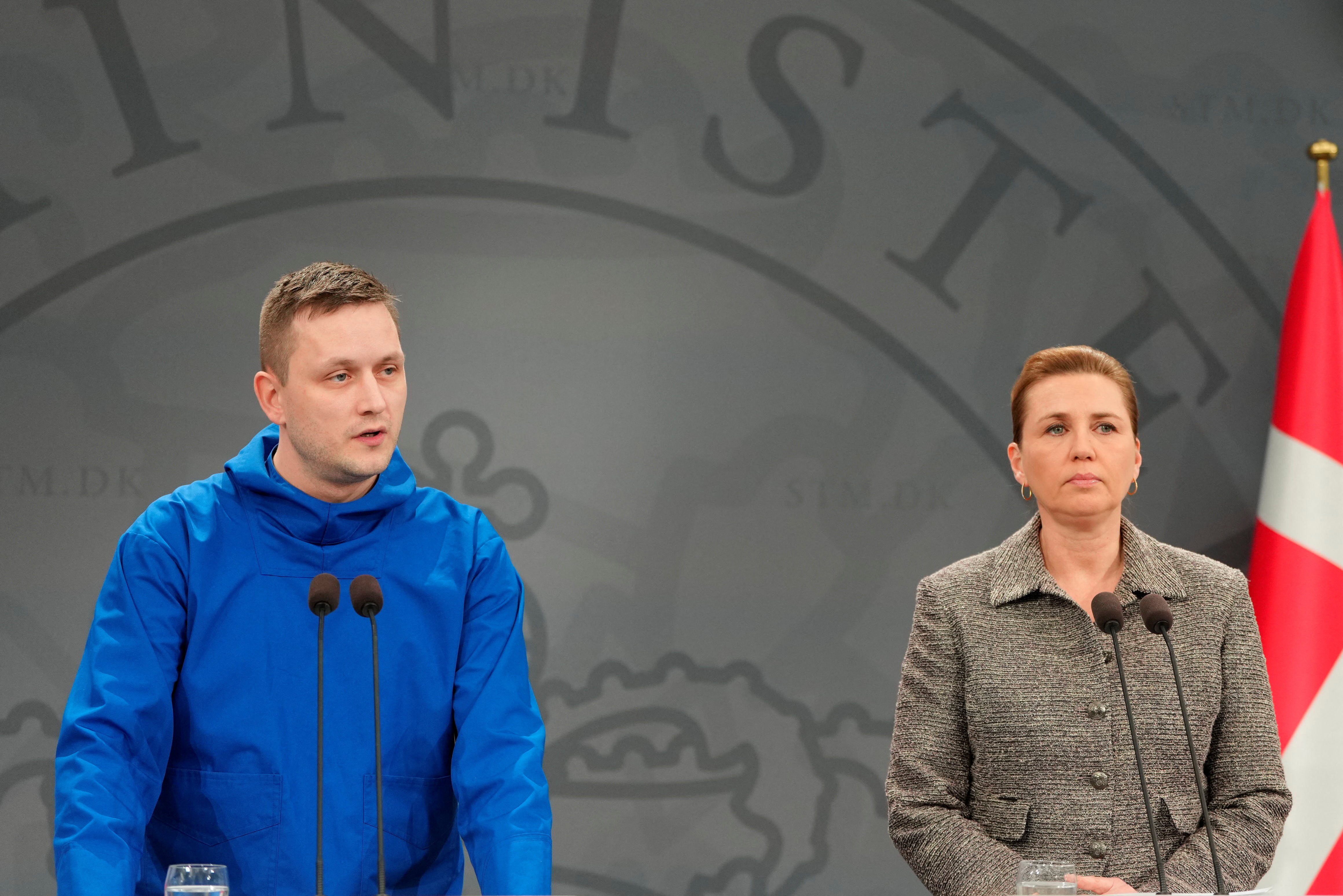 Greenland's Prime Minister, the Chairman of the Naalakkersuisut and Denmark's Prime Minister Frederiksen give a statement on the current situation, in Copenhagen
