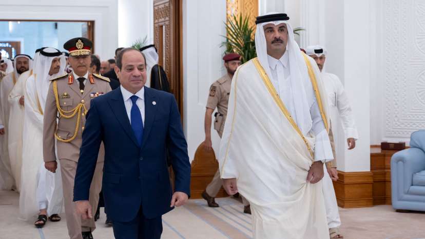 Qatar's Emir Sheikh Tamim Bin Hamad Al Thani meets with Egypt's President Abdel Fattah al-Sisi, in Doha