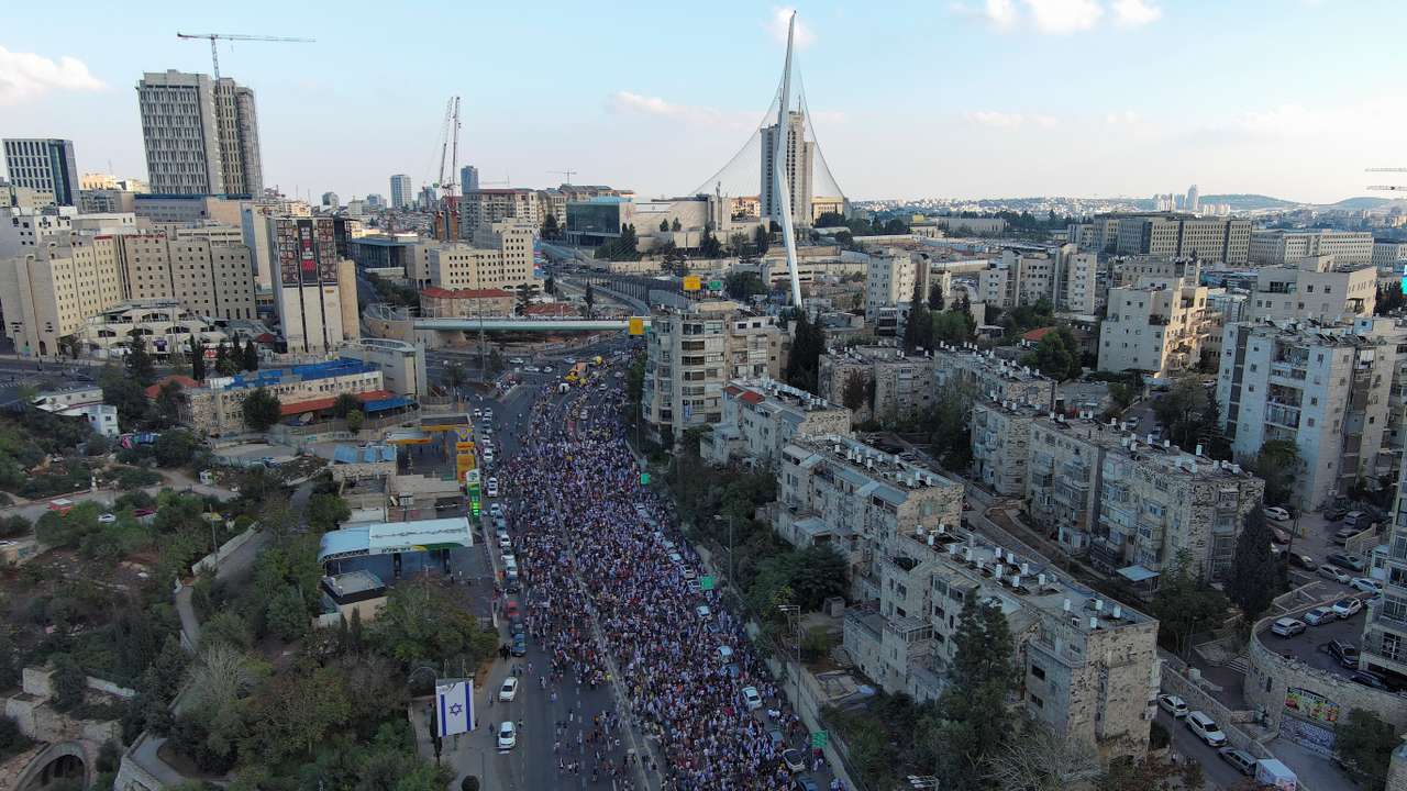 Family members, friends and supporters of Israelis and other nationalities who were taken hostage on October 7 by Palestinian Islamist group Hamas, complete their march into Jerusalem