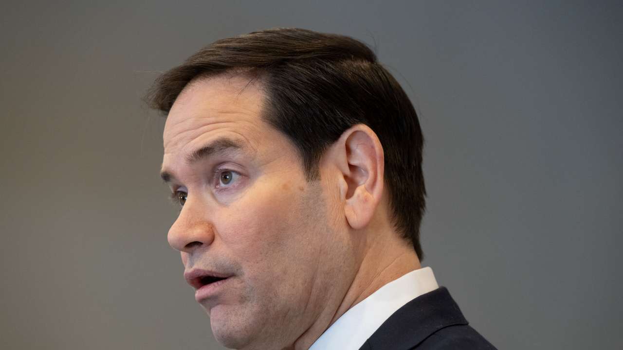 US Secretary of State Rubio speaks to the media during a refueling stop at Shannon Airport in Shannon