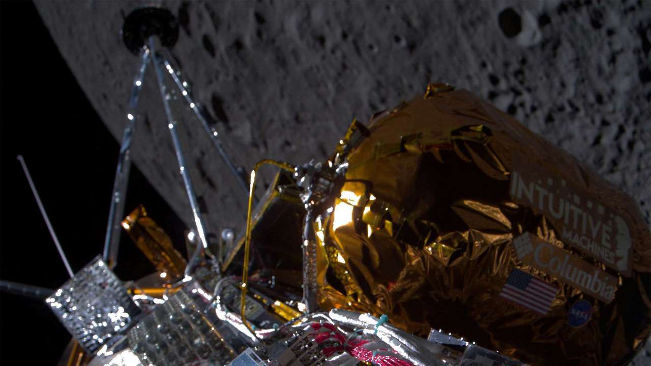 Intuitive Machines' Odysseus spacecraft passes over the near side of the Moon following lunar orbit insertion