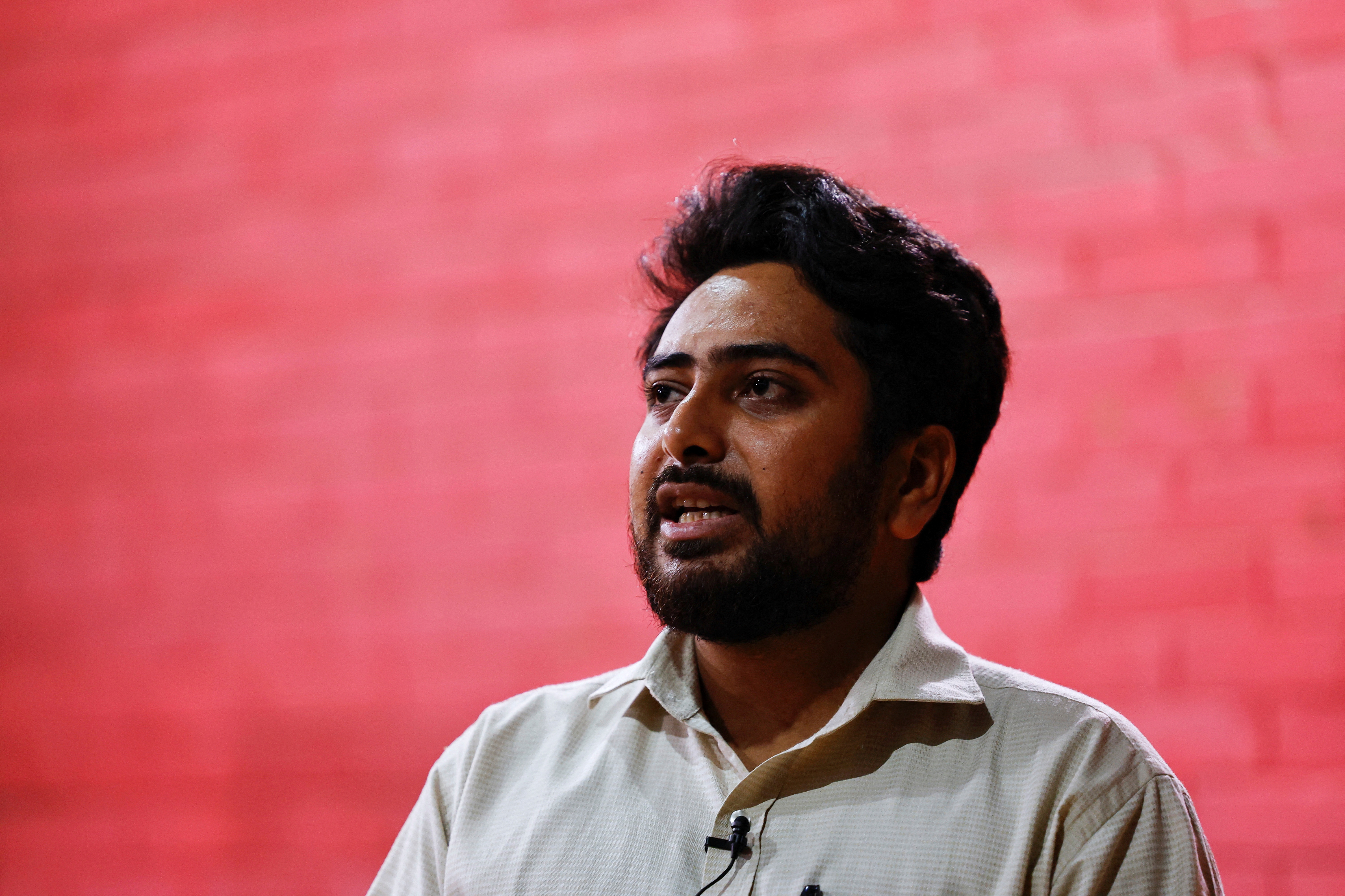 FILE PHOTO: Student leader, Islam, who is now in charge of the Ministry of Posts, Telecommunications and Information Technology, attends interview with Reuters in Dhaka