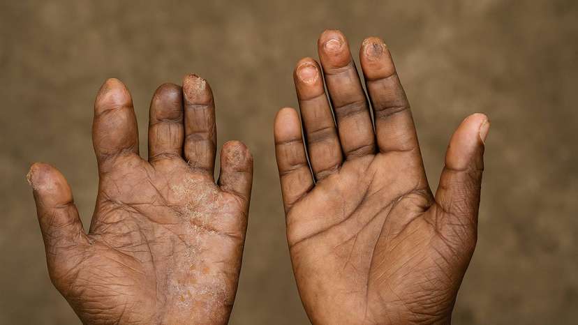 A hand infected with leprosy