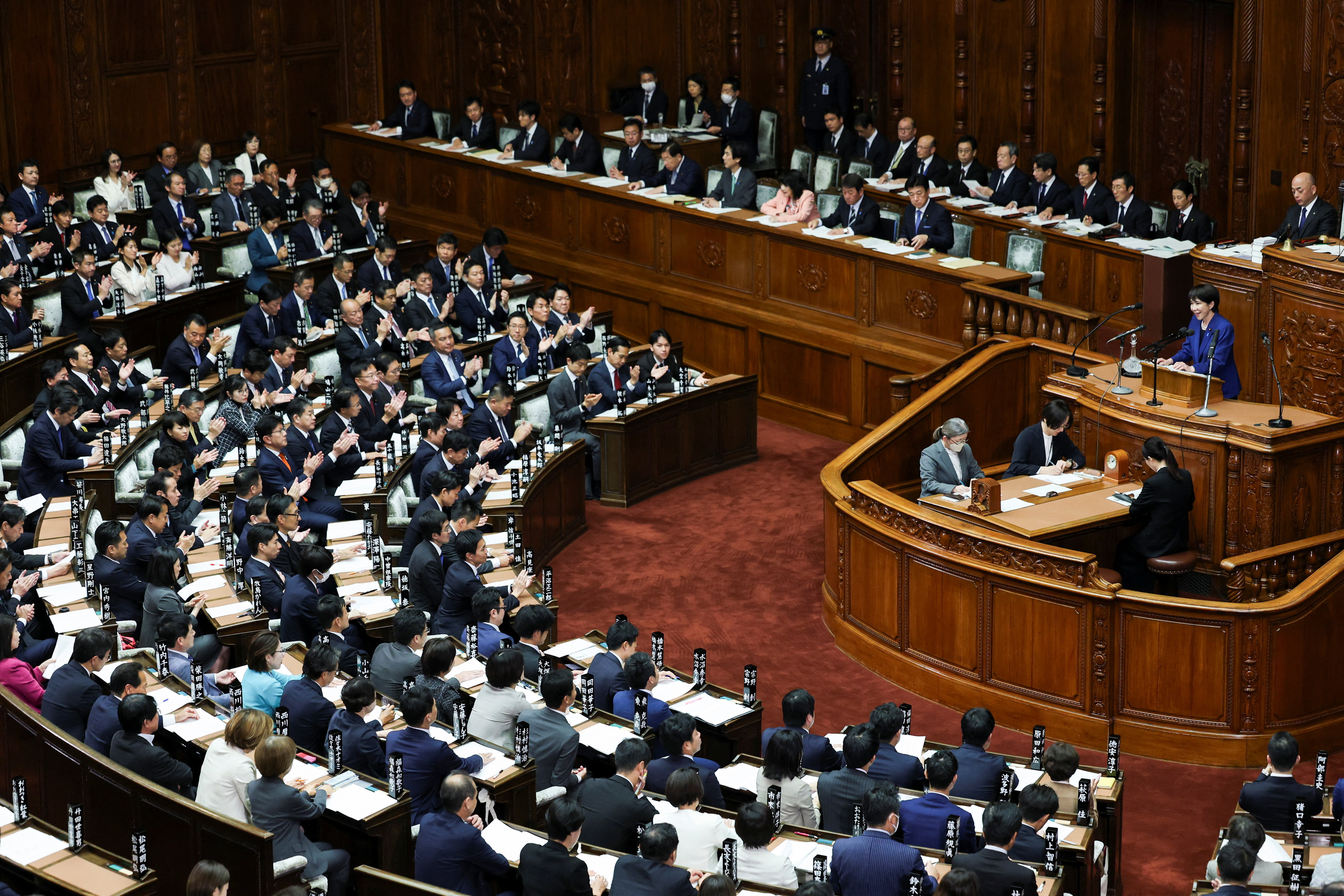 Japan's new Prime Minister Sanae Takaichi delivers her first policy speech, in Tokyo