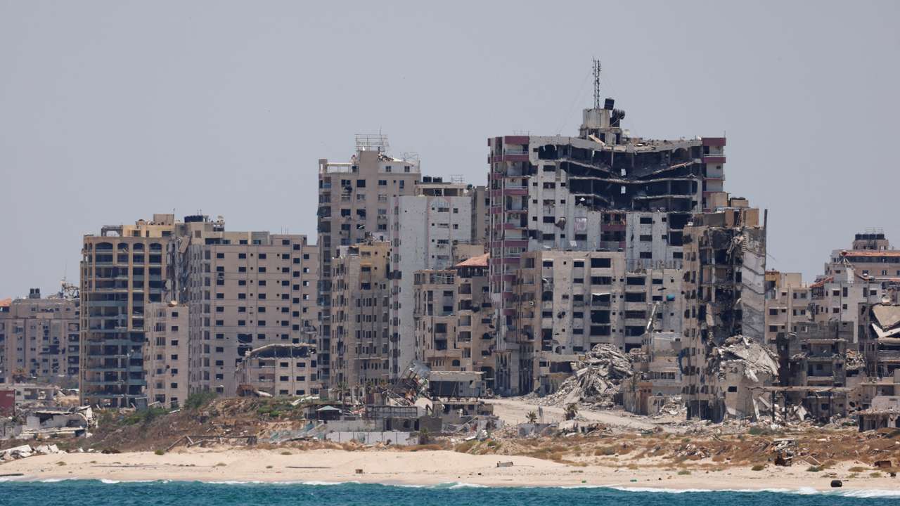 Destroyed buildings stand in Gaza