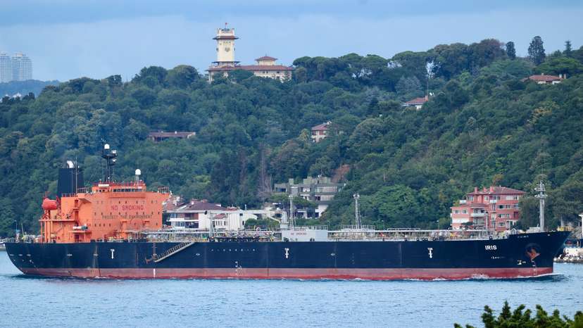 FILE PHOTO: Marshall Islands-based Meuse Shipping Inc.'s Palau-flagged tanker Iris transits Bosphorus in Istanbul