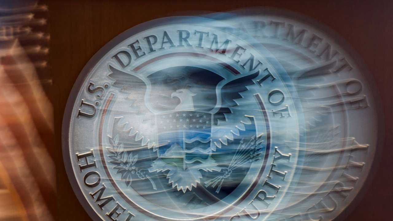 A view shows the U.S. Department of Homeland Security signage in New York City