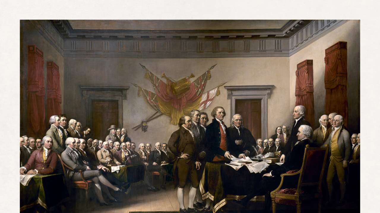 Apresentação do rascunho da Declaração de Independência dos EStados Unidos. Pintura de John Trumbull, de 1818.