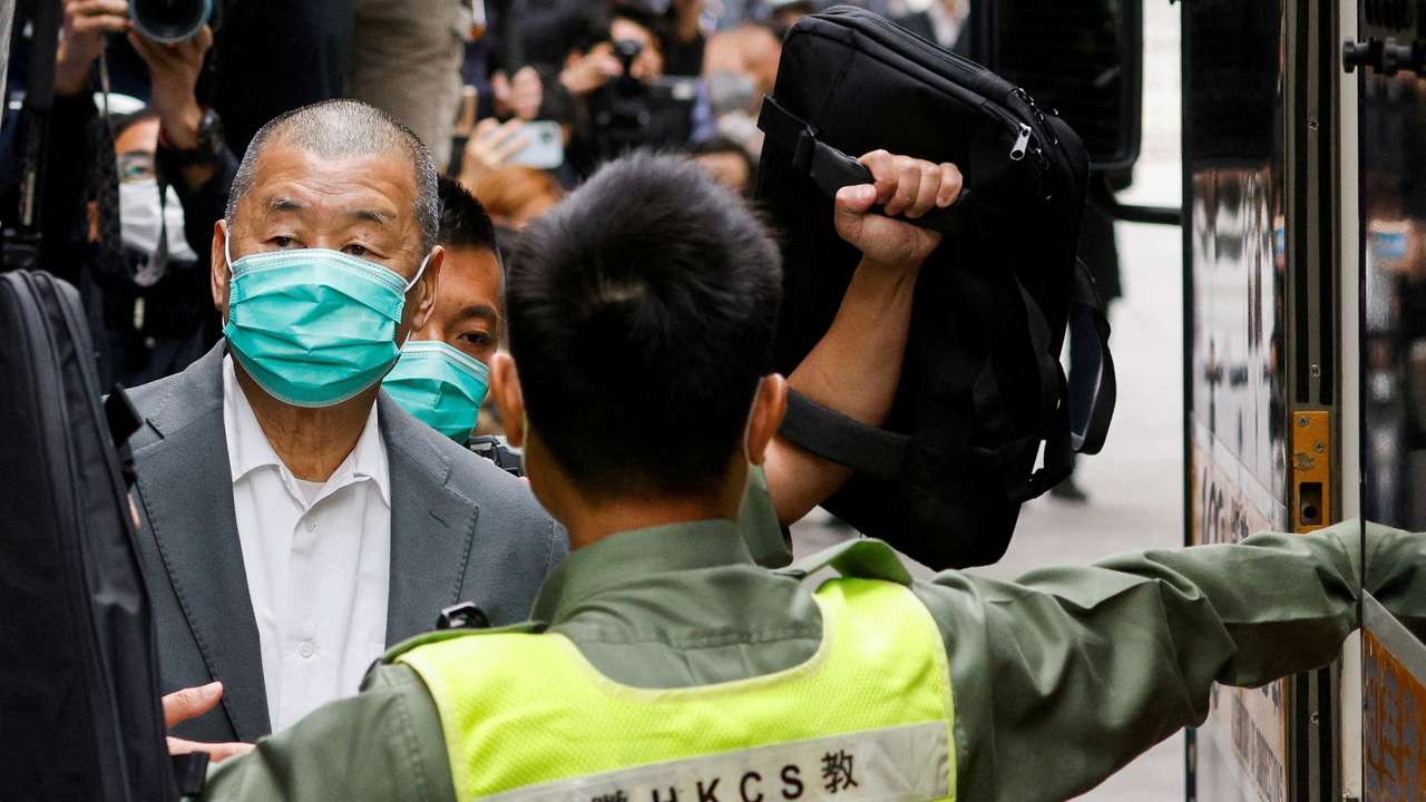 FILE PHOTO: Media mogul Jimmy Lai, founder of Apple Daily, leaves the Court of Final Appeal by prison van in Hong Kong