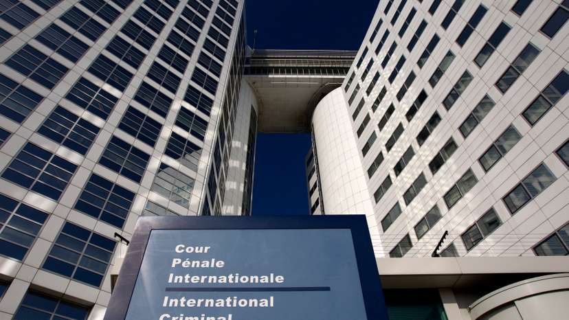 The entrance of the ICC is seen in The Hague