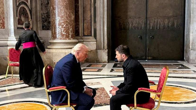 FILE PHOTO: Ukraine's President Zelenskiy meeting U.S. President Trump at the Vatican