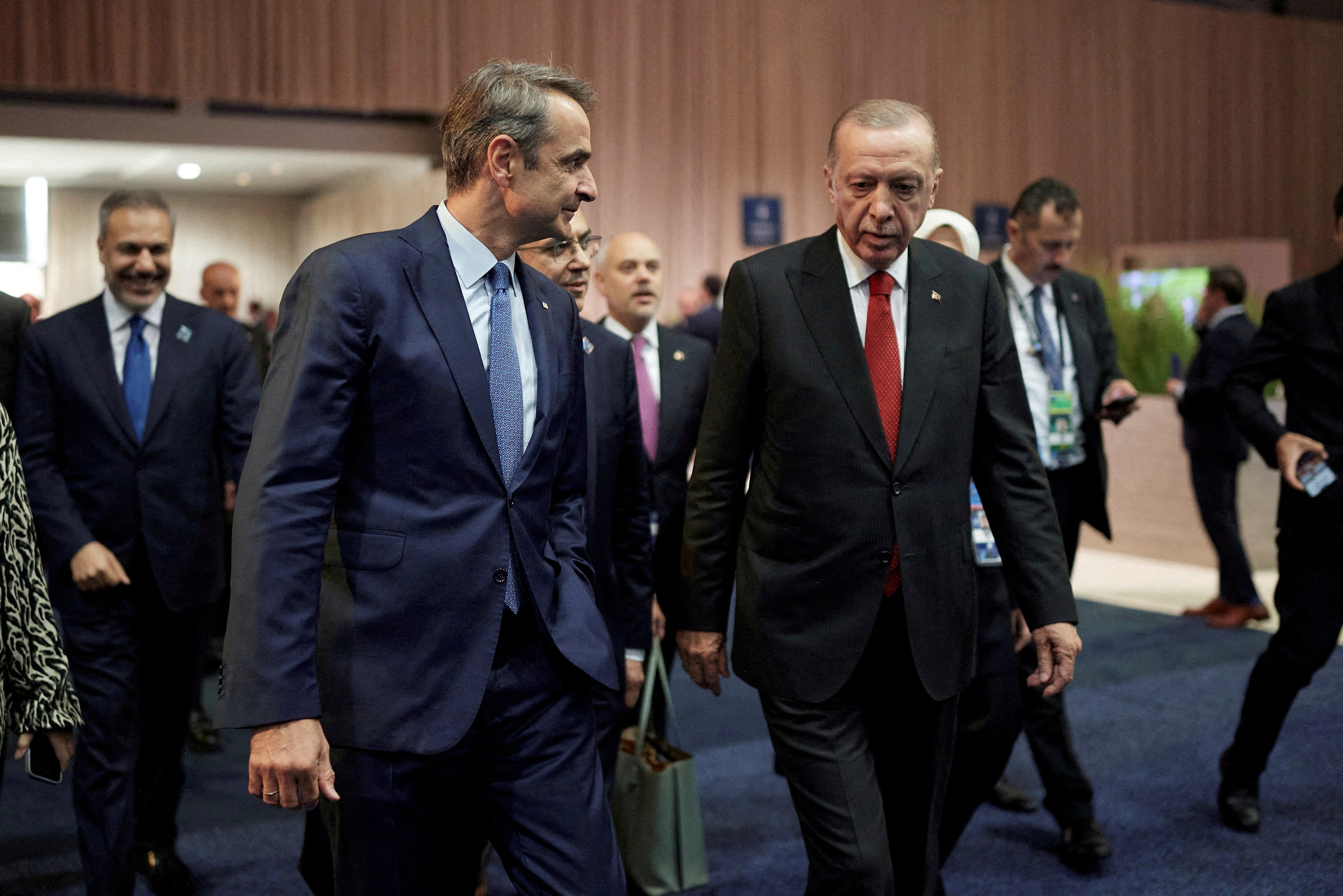 FILE PHOTO: Turkey's Erdogan, Greece's Mitsotakis meet on NATO Summit sidelines