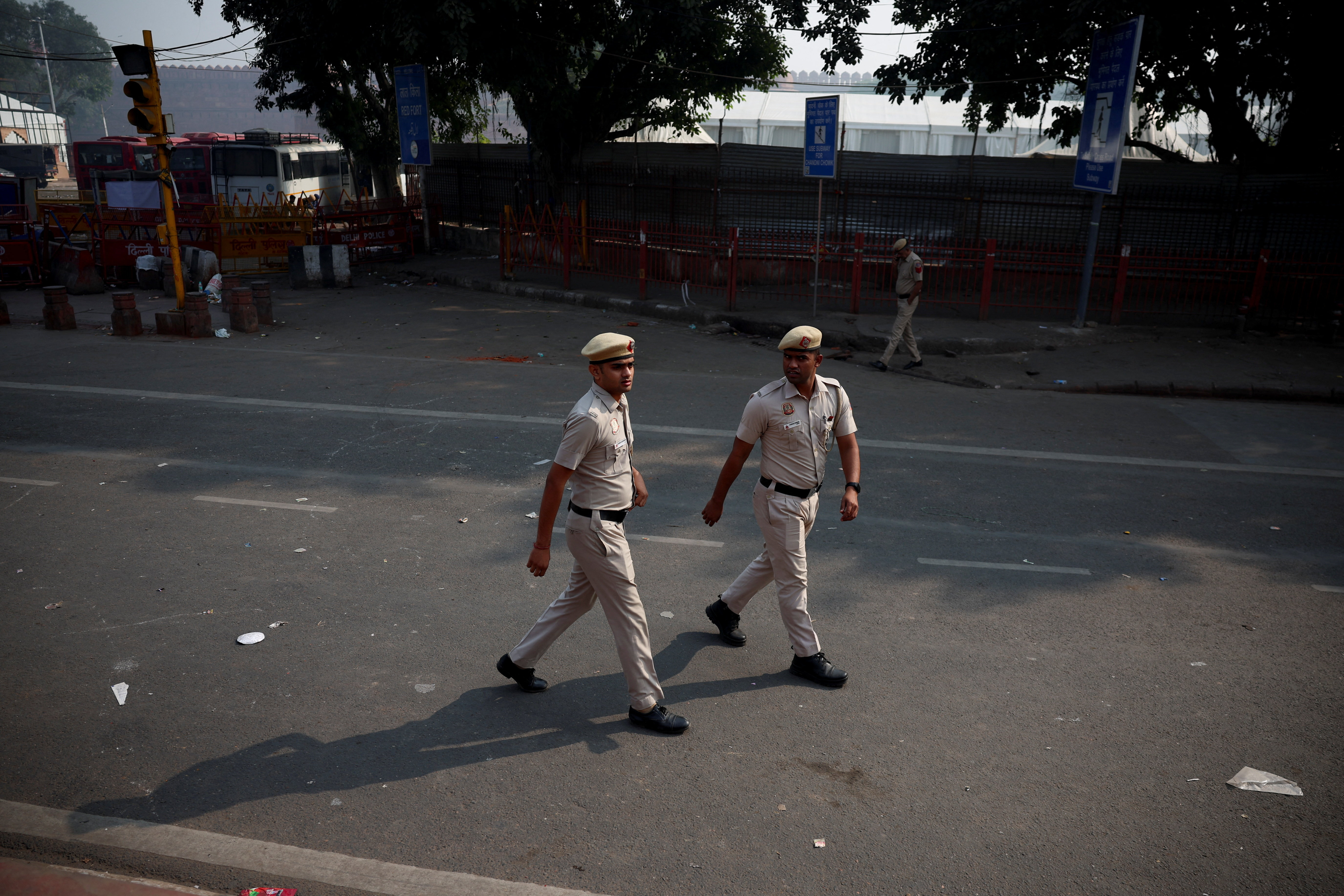 Site of an explosion near the historic Red Fort in the old quarters of Delhi
