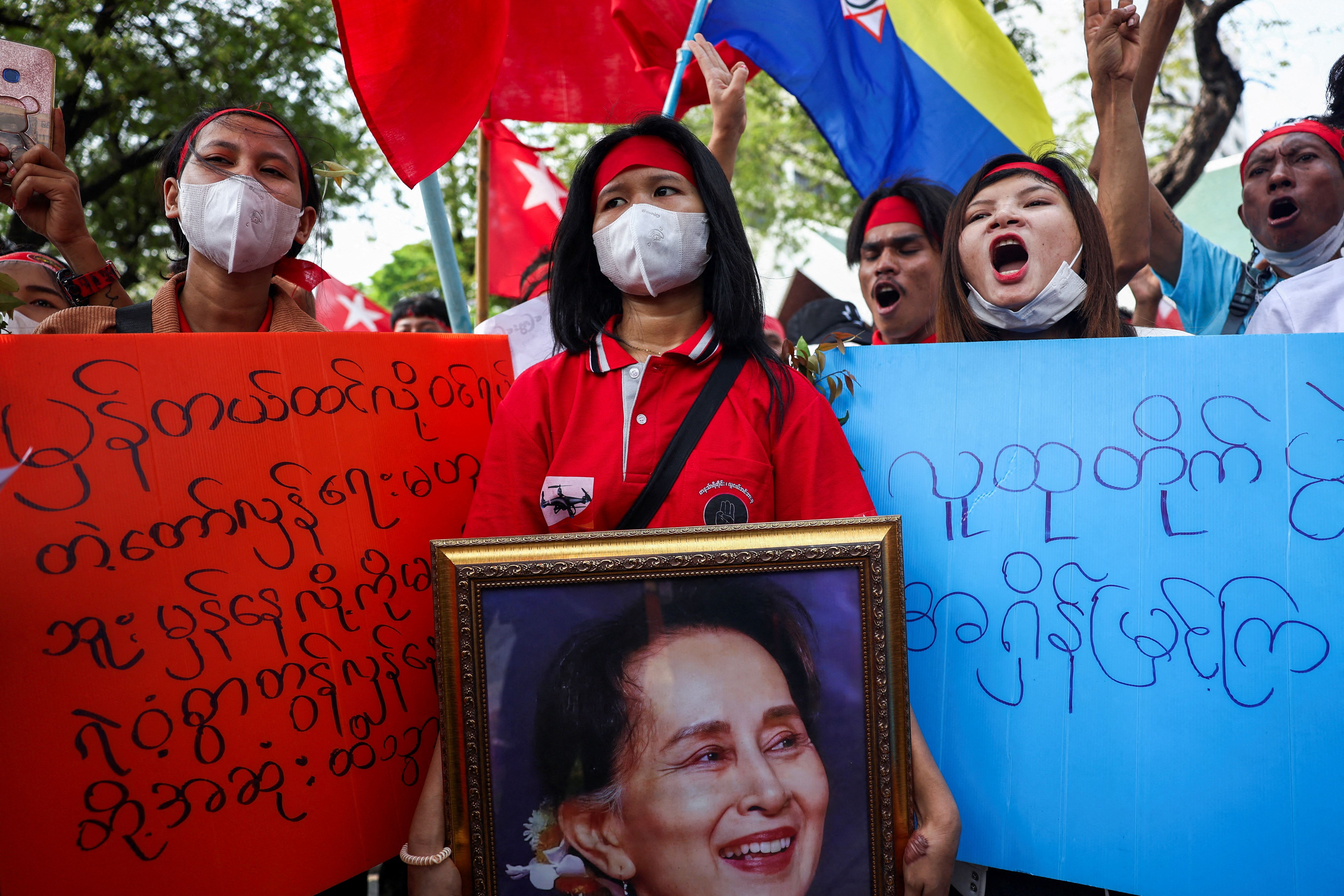 FILE PHOTO: Protest marking the third anniversary of Myanmar’s 2021 military coup outside of the United Nations office in Bangkok