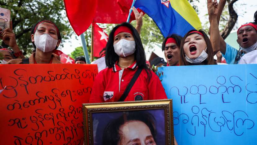 FILE PHOTO: Protest marking the third anniversary of Myanmar’s 2021 military coup outside of the United Nations office in Bangkok