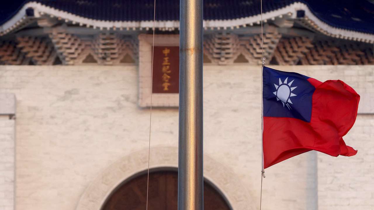 A Taiwan flag can be seen at Liberty Square in Taipei