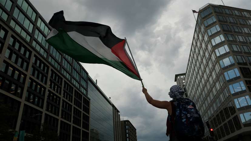 Protest in support of Palestinians in Gaza, during Israeli Prime Minister Benjamin Netanyahu's visit to Washington