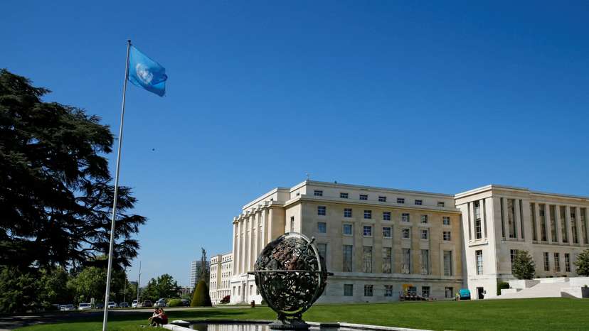 FILE PHOTO: A U.N. flag is pictured outside the United Nations European headquarters in Geneva