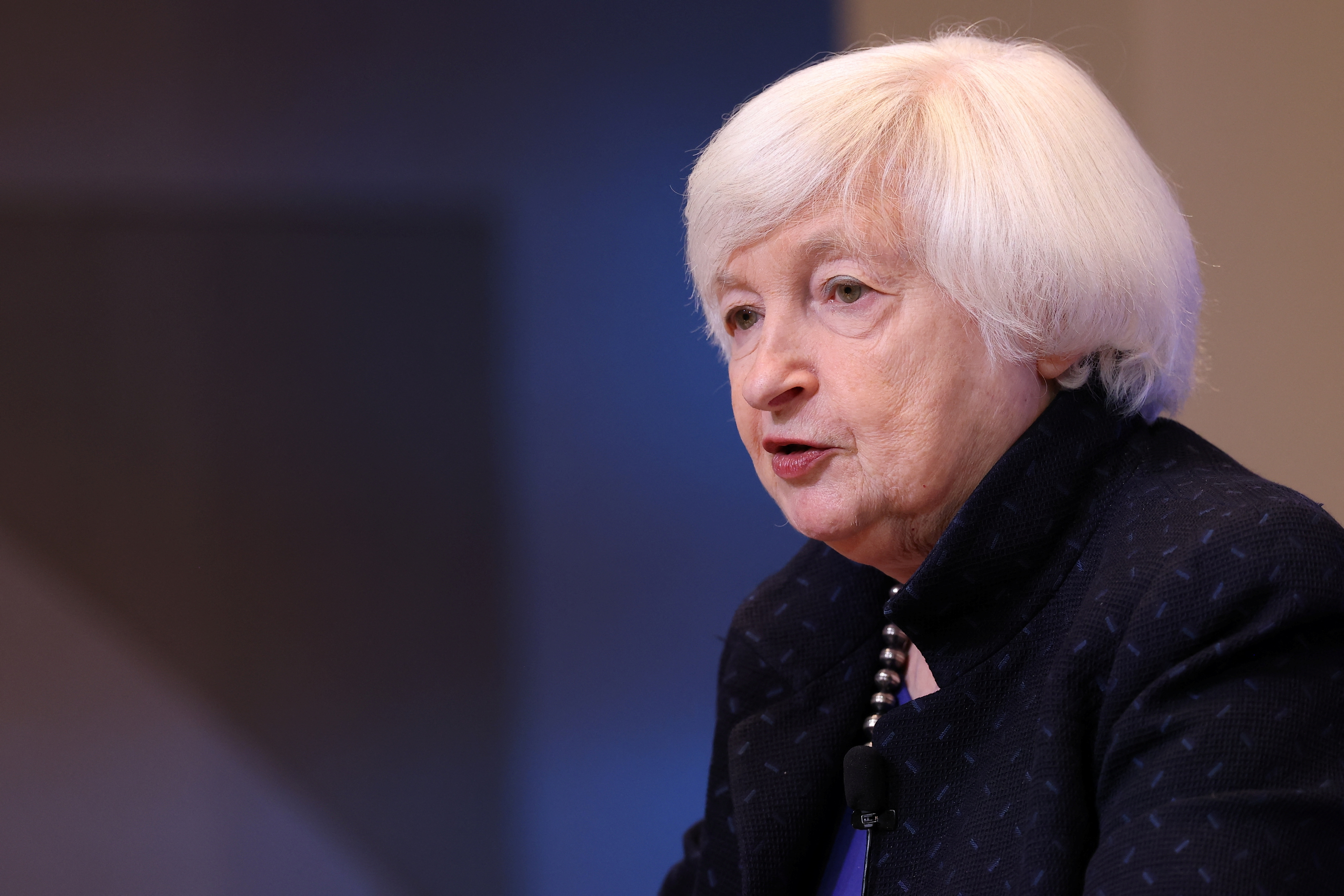 FILE PHOTO: Treasury Secretary Janet Yellen speaks at the Council on Foreign Relations in New York City