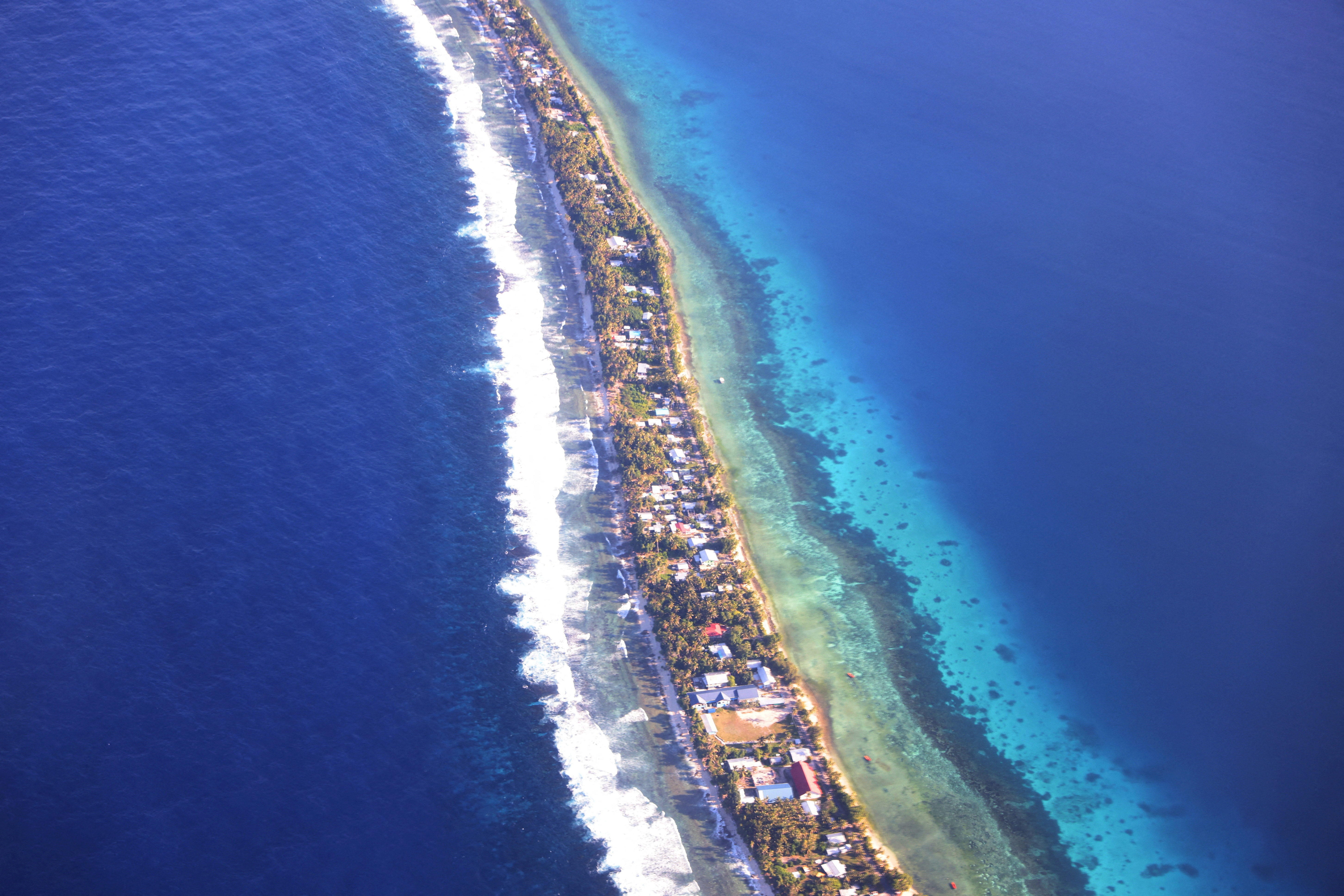FILE PHOTO: Aerial view of Funafuti, Tuvalu’s most populous island