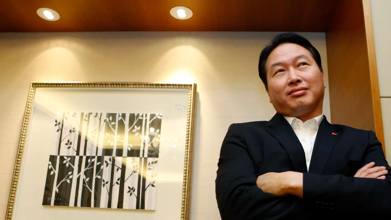 Chairman & CEO of SK Holdings, SK Innovation and SK Hynix, Chey Tae-won poses during an interview with Reuters in Seoul