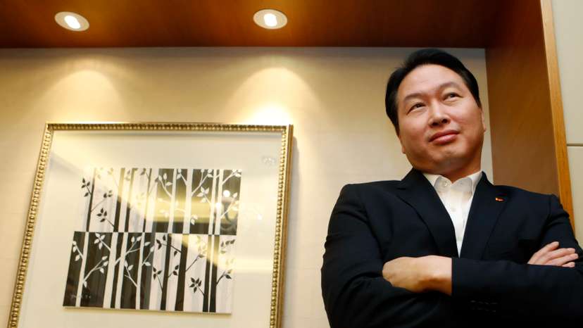 Chairman & CEO of SK Holdings, SK Innovation and SK Hynix, Chey Tae-won poses during an interview with Reuters in Seoul