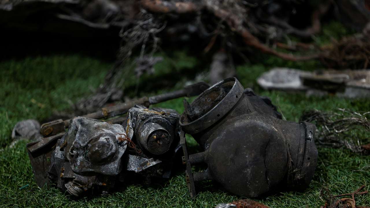 FILE PHOTO: Parts of ballistic missile used by Russia in strike towards Dnipro city are displayed at undisclosed location