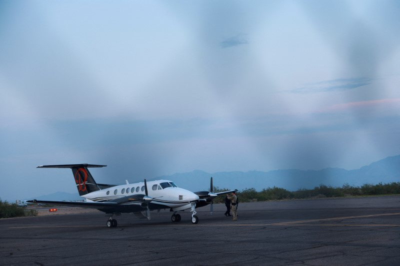 FILE PHOTO: A plane believed to have carried Mexican drug lord Mexican drug lord Ismael "El Mayo" and Joaquin Guzman Lopez arrested in El Paso, is seen in Santa Teresa