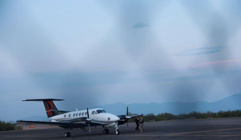 FILE PHOTO: A plane believed to have carried Mexican drug lord Mexican drug lord Ismael "El Mayo" and Joaquin Guzman Lopez arrested in El Paso, is seen in Santa Teresa
