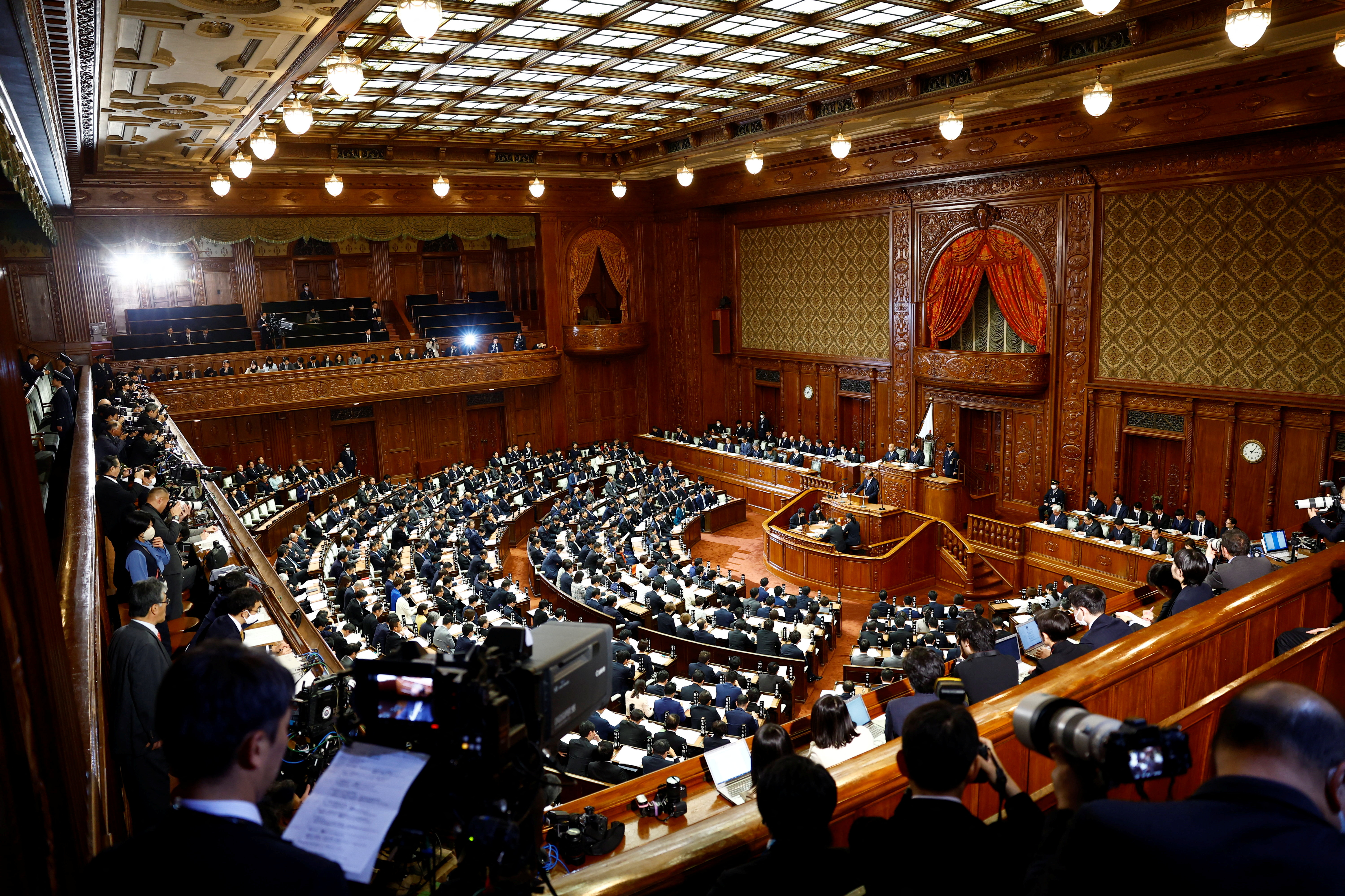 Japan's Prime Minister Shigeru Ishiba delivers his policy speech at the lower house of the parliament in Tokyo