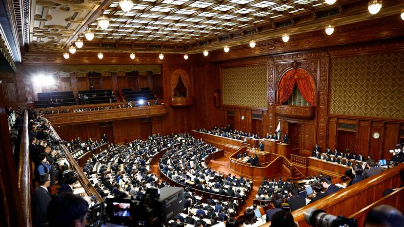 Japan's Prime Minister Shigeru Ishiba delivers his policy speech at the lower house of the parliament in Tokyo