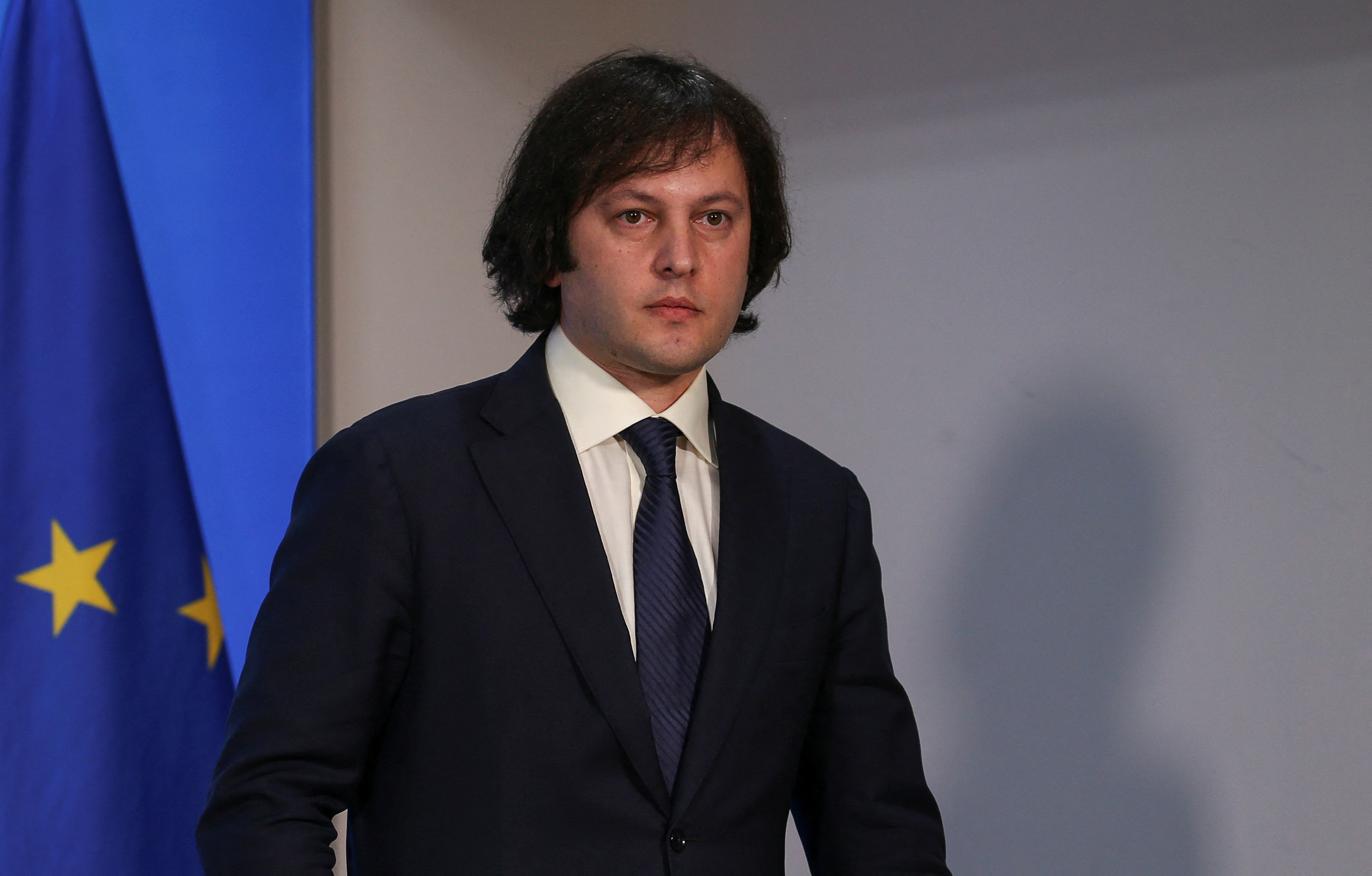 Georgia's Prime Minister Kobakhidze attends a briefing in Tbilisi
