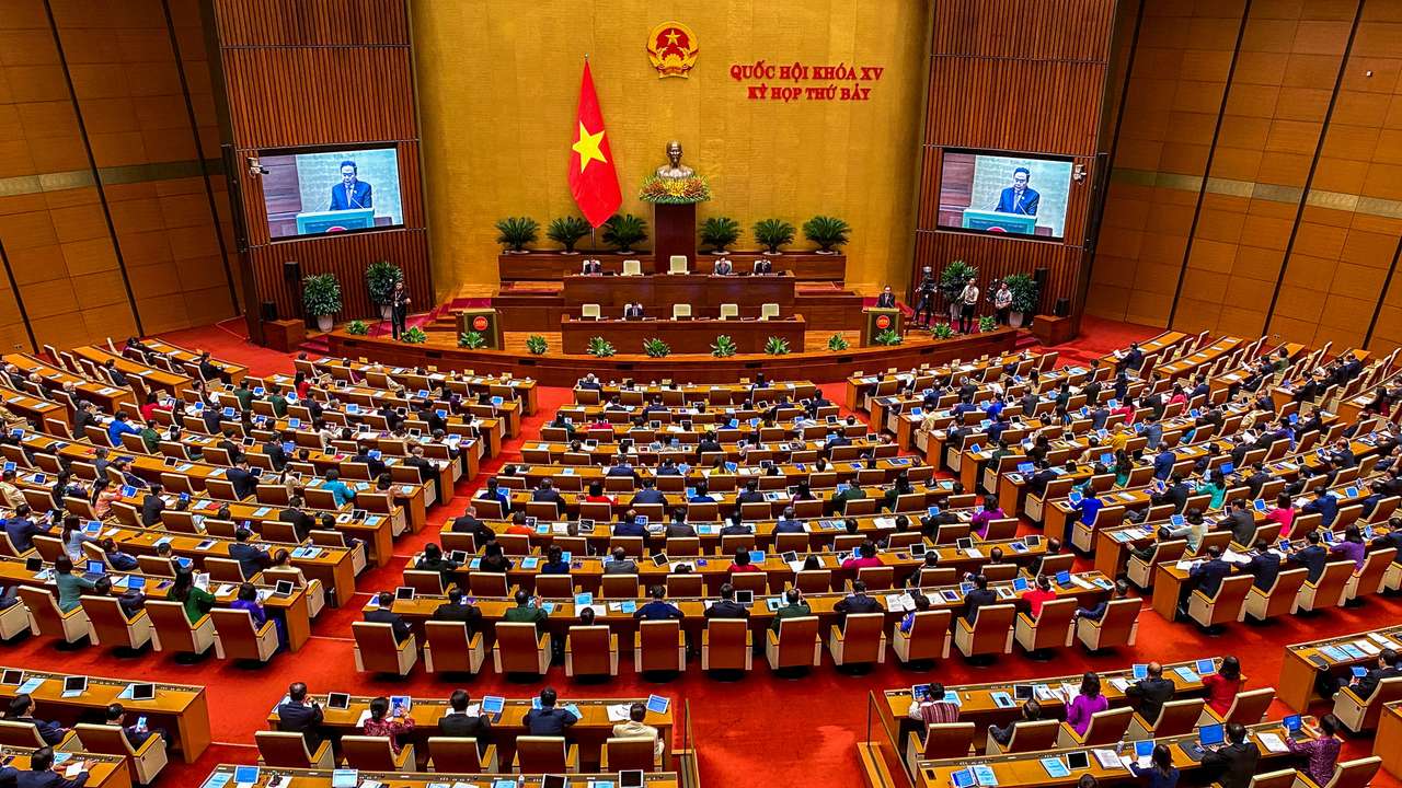 A general view of the Vietnam National Assembly during the opening ceremony of its 7th session, in Hanoi