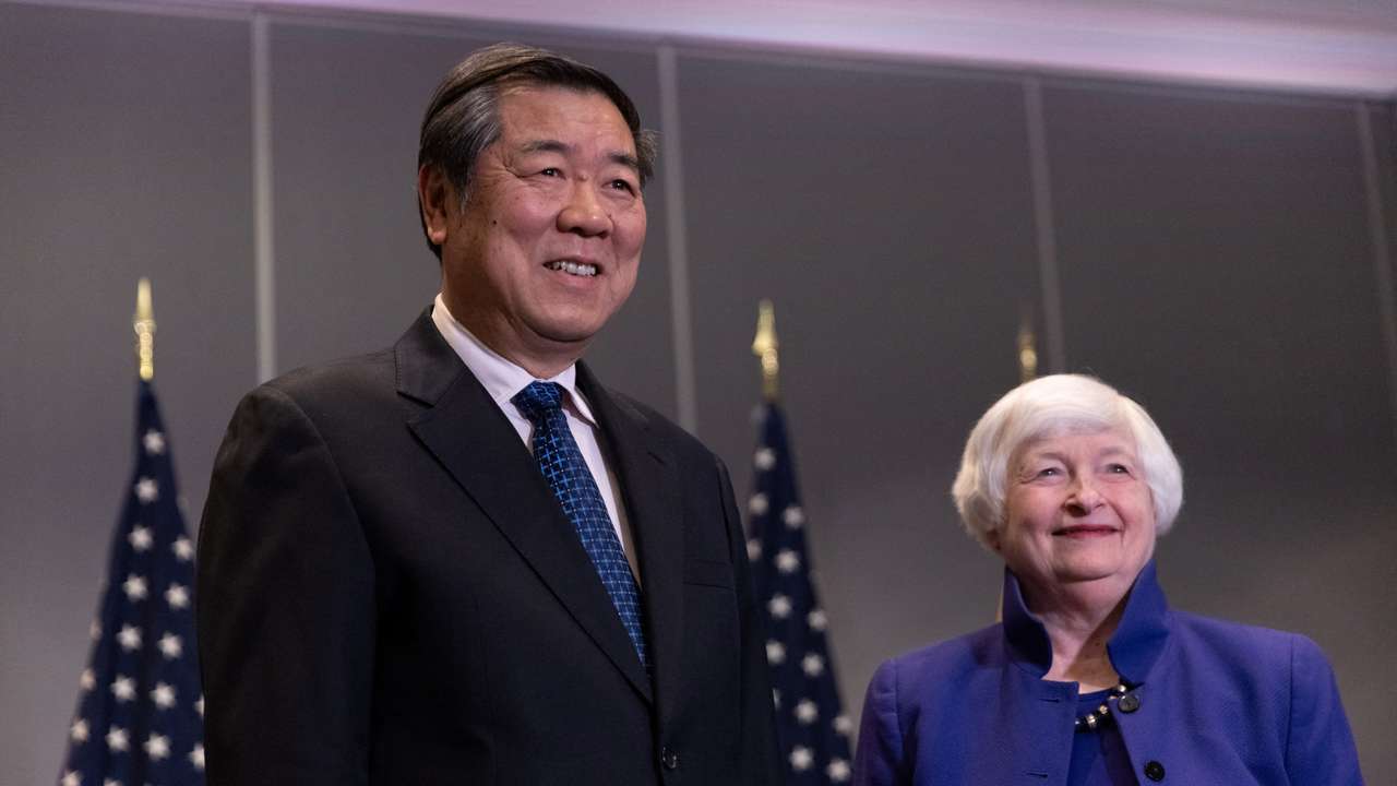 U.S. Treasury Secretary Janet Yellen meets with Chinese Vice Premier He Lifeng during a bilateral meeting in San Francisco
