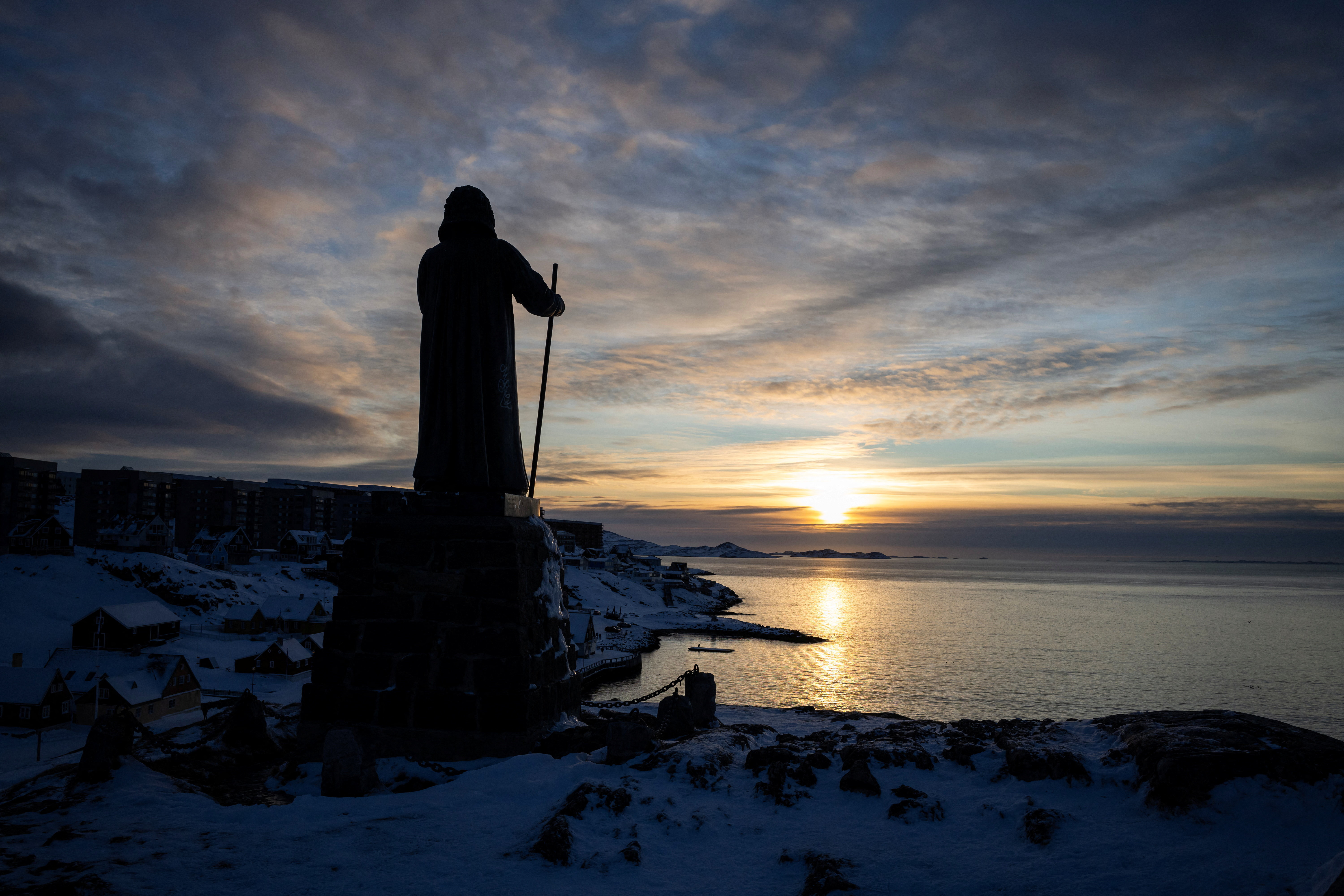 The Statue of Hans Egede stands on the day of the meeting between top U.S. officials and the foreign ministers of Denmark and Greenland, in Nuuk