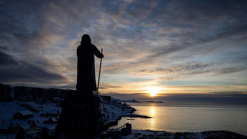 The Statue of Hans Egede stands on the day of the meeting between top U.S. officials and the foreign ministers of Denmark and Greenland, in Nuuk