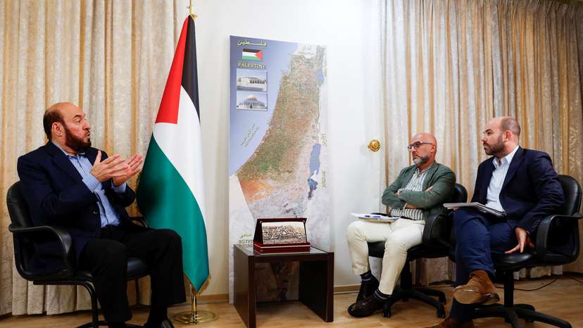 Hamas senior official Mohammed Nazzal speaks during an interview with Reuters, in Doha