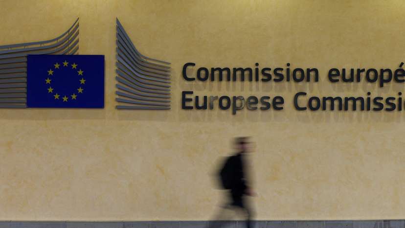 FILE PHOTO: European Commission logo near its entrance in Brussels, Belgium