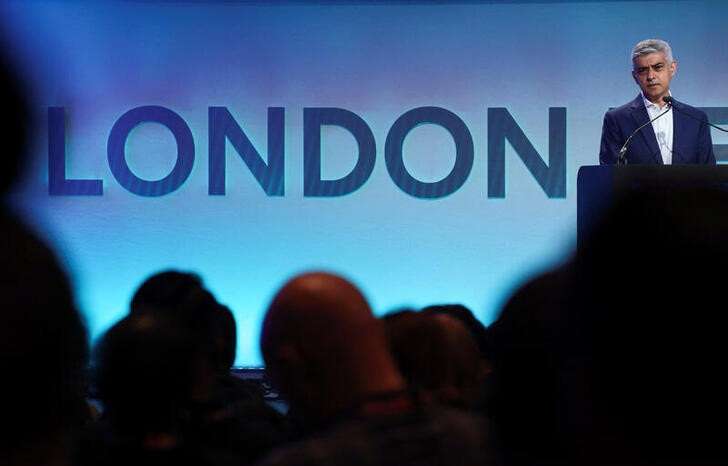FILE PHOTO: Mayor of London Sadiq Khan speaks at the London Tech Week in London