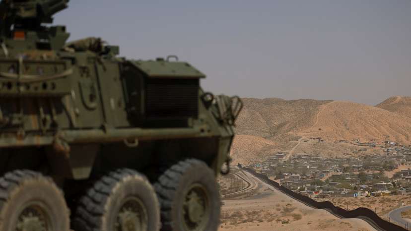 U.S. army Stryker armored vehicles on the U.S.-Mexico border